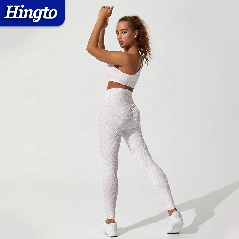 Custom Logo Fitness Sports Wear Hot Sexy Yoga Bra Jacquard Halter Neck Strap Top Workout White One Shoulder Sports Bra Gym Wear