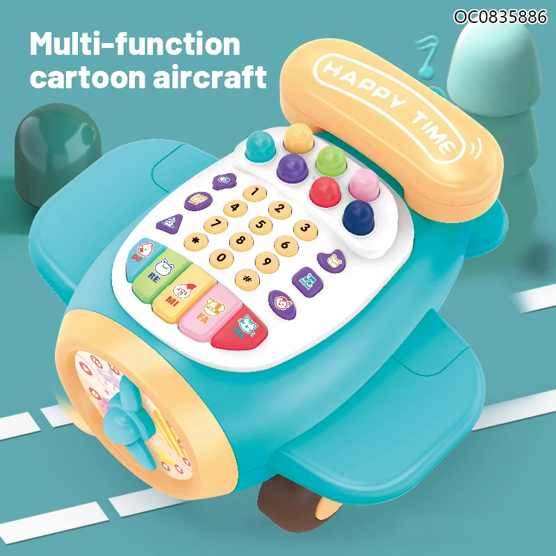 Flying battery operated toy cartoon plane design baby musical cell phone toy with lights & music