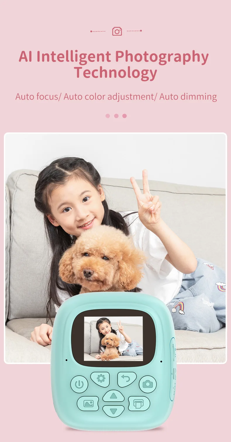 Instant Print Camera for Kids Christmas Birthday Gift Girls Boys HD Digital Video Portable Toy Age 3 4 5 6 7 8 9 10 with SD Card