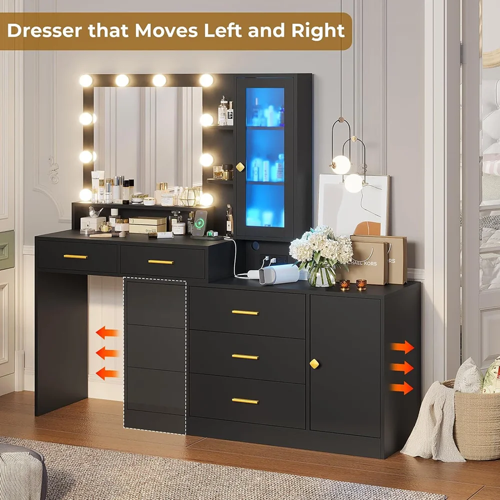 Bedroom Modern Wood MDF Makeup Table with Lights Standing Mirror Removable Features Vanity Desk Includes Storage for Makeup supplier