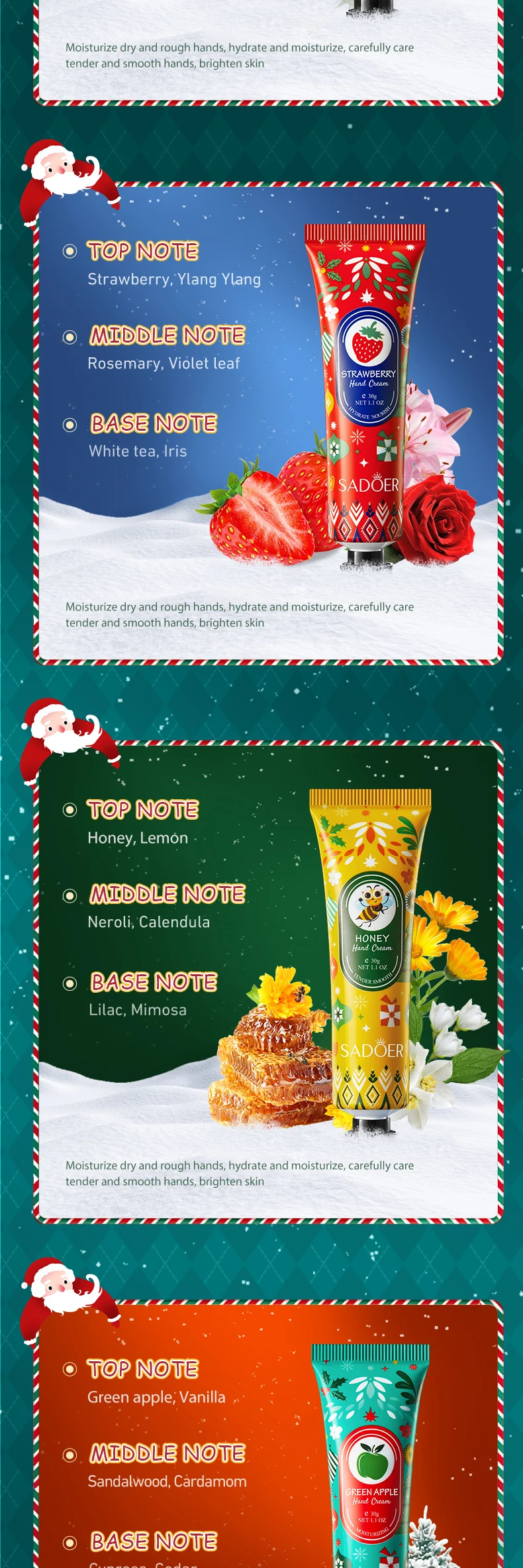 product oem sadoer private label christmas hand cream gift set whitening moisturizing hand care skincare cream set body lotion-8