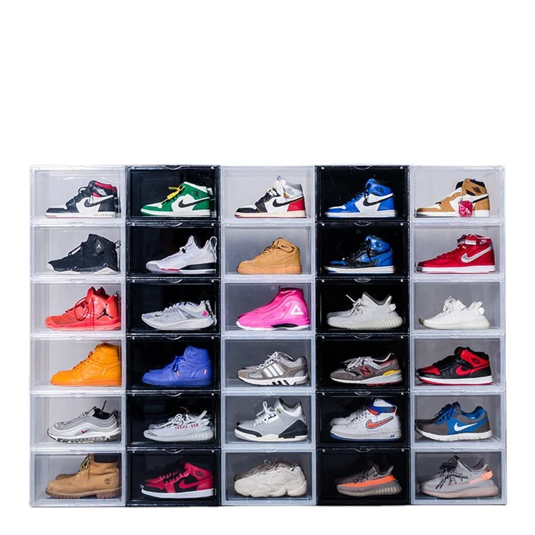 Rectangle DIY Stacking Foldable Tidy Display Shoe Container Drop Front Transparent Plastic Shoe Box