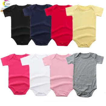 Wholesale Summer Blank Newborn Baby Girl Boy Clothes 100% cotton Solid Color Short Sleeve Onesie Bodysuit