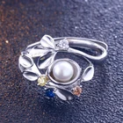 Pearl Wholesale Flower Ring Adjustable 925 Silver Pearl With Colourful Zircon Vintage