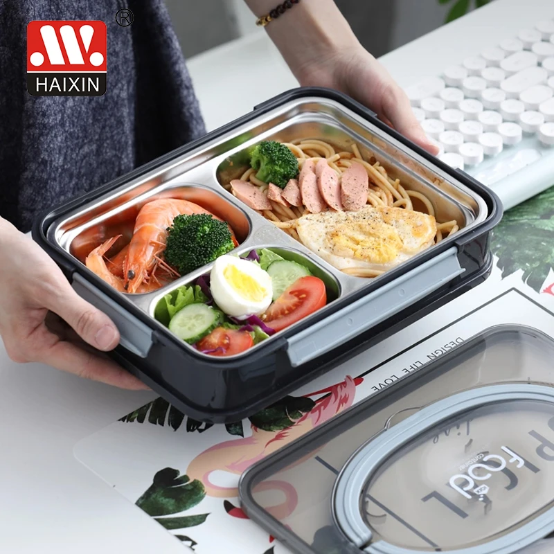 Haixing Stainless Steel 3 Compartment Children Bento Lunch Box For Kids Food Container