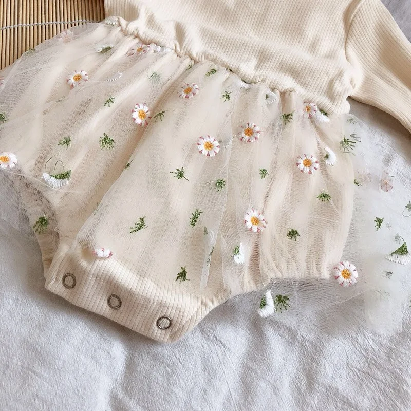 New style trendy high quality baby rompers spring knitted cotton newborn baby girls dress clothes