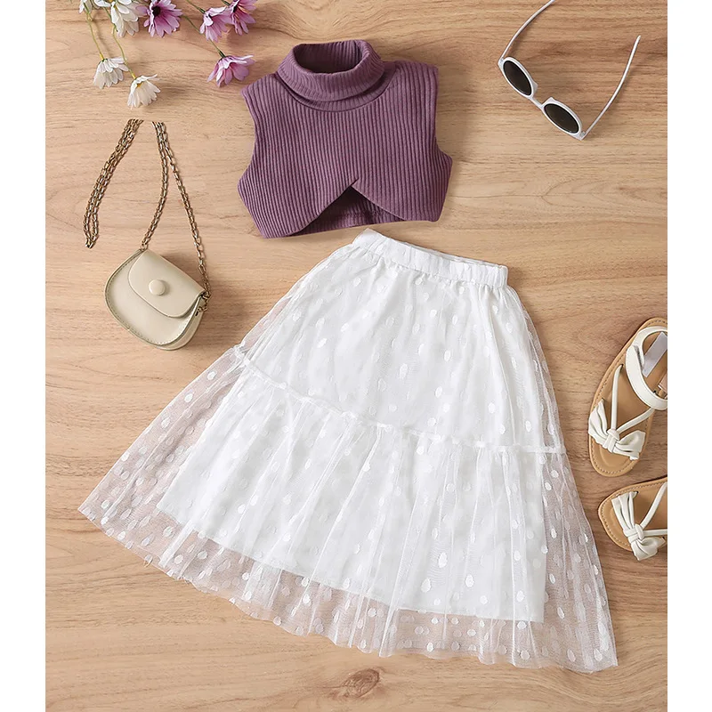 RTS summer children's clothing sleeveless tops+white tutu skirt princess style toddler baby girls dress outfits