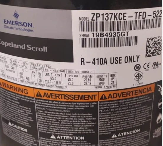 Zp Series Emerson Copeland Scroll Compressor 11hp 380v R410a Zp137kce