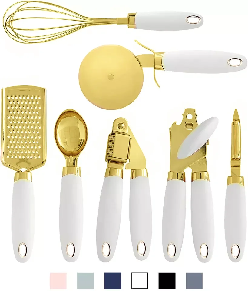 New Arrival 7 Pcs Gold Kitchen Tools Set Kitchen Accessories Gadget Set Copper Coated Stainless Steel Utensils Set