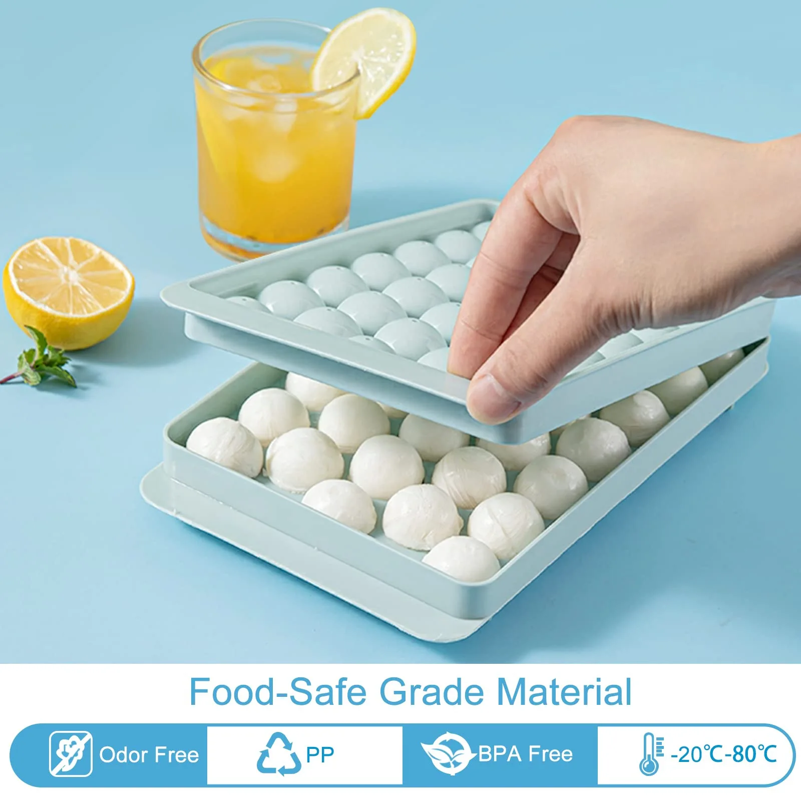 OEM ODM 33 Compartments Round Ice Cube Mold Spherical Ice Tray with Lid Home Frozen Ice Cube Box