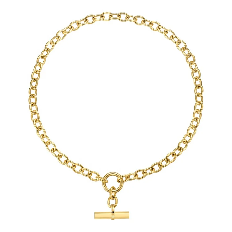 High Quality 18K Gold Plated Stainless Steel Jewelry Design Necklace Pendant Thick Chain Hip Hop Rock Necklace P213232