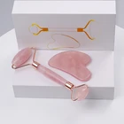 Jade Pink Jade Gua Sha Tools Set Facial Roller Natural Jade Massage Roller Rose Quartz Jade Gemstone Face Roller