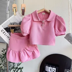 New fashion toddler baby girls summer outfits lapel shirts+skirt boutique 2pcs kids clothes children skirt suits