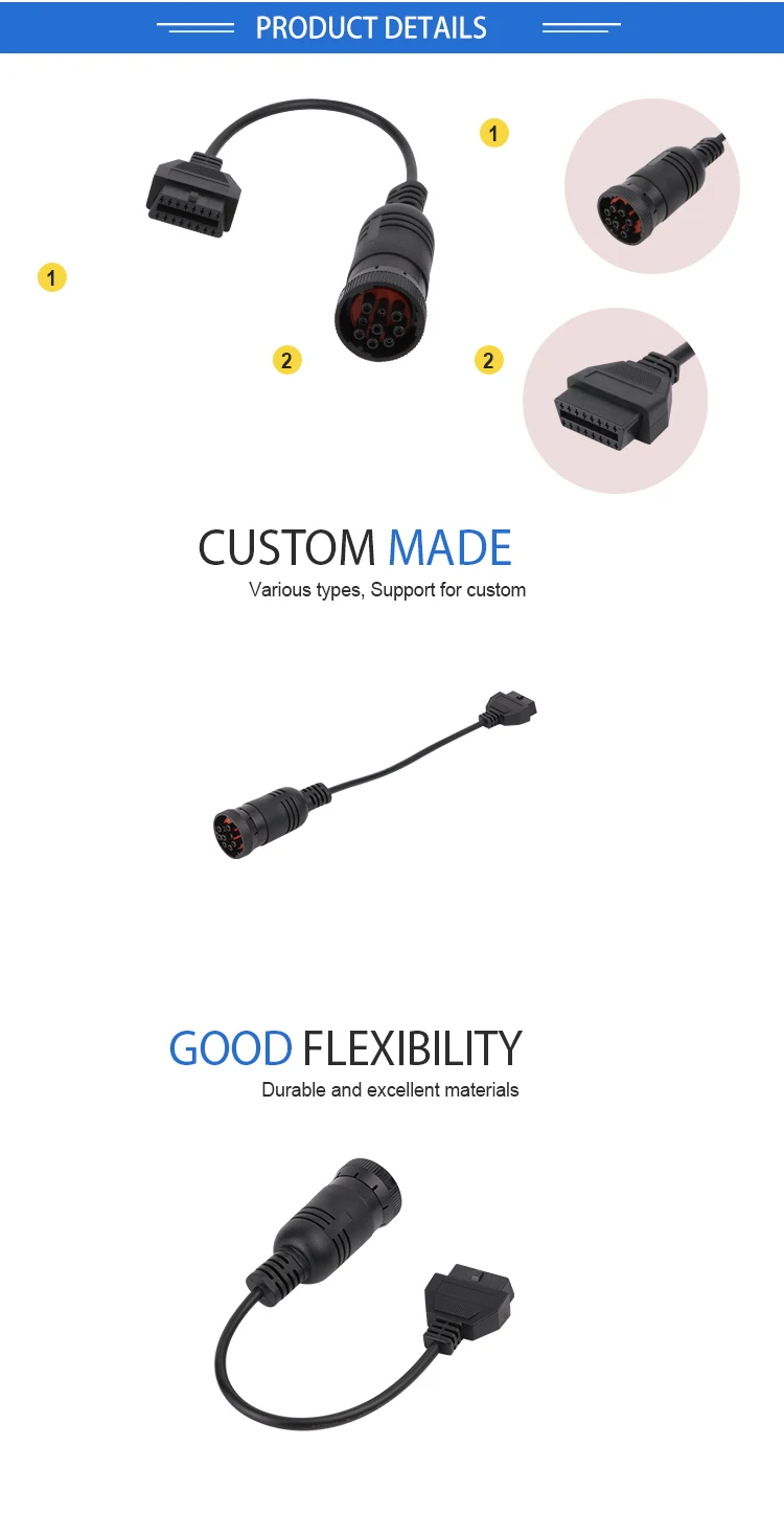 product 16 pin female to j1939 9p male plug connector obd2 obd eld cable for code reader-3