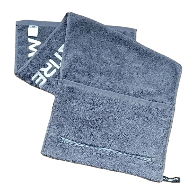 Embroidered Personalised Cotton Gym Towel with  Zipped Pocket custom logo