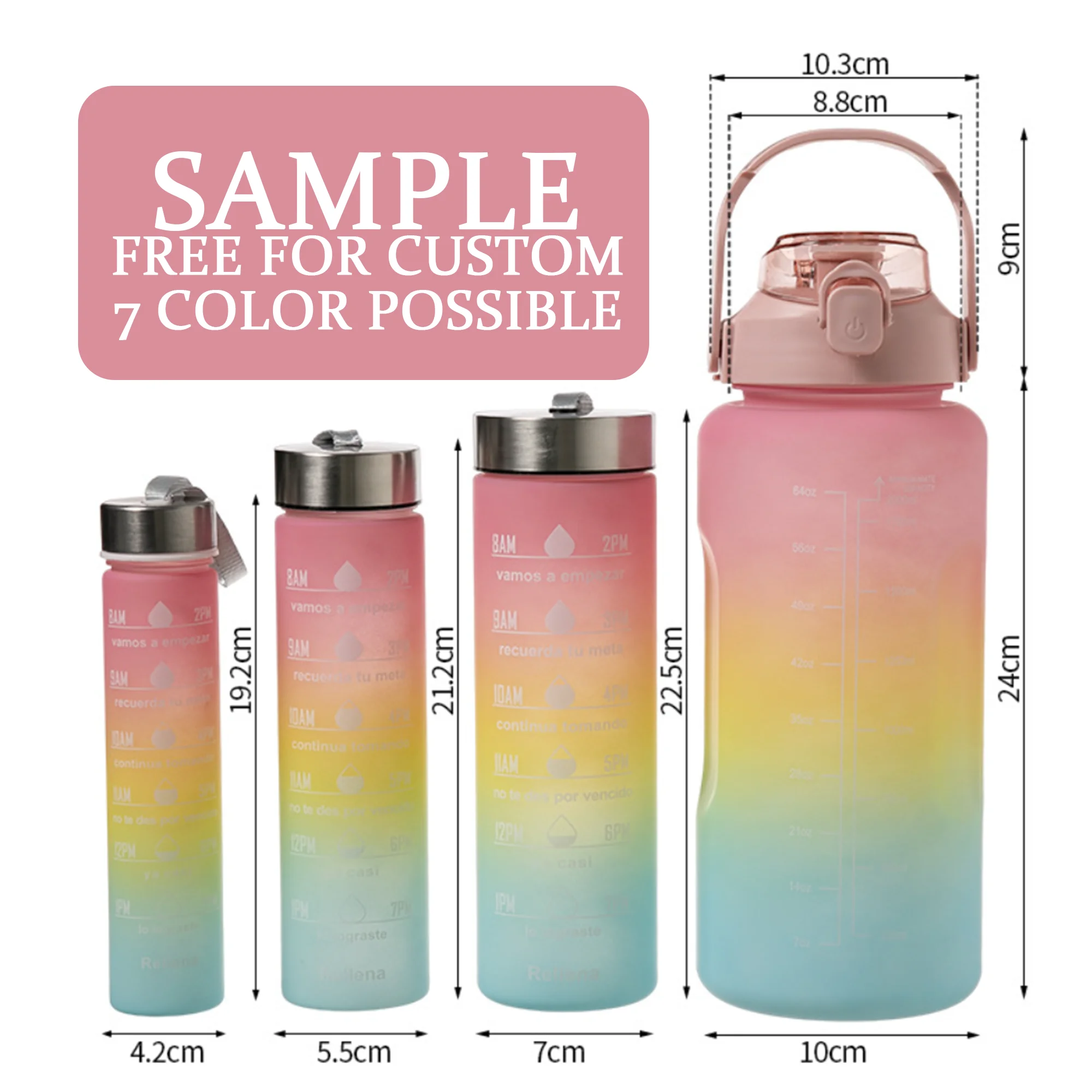 Wholesale 4pcs set 2000ml 800ml 450ml 200ml gradient Plastic water bottle portable frosted 2L Botella de agua de plastico