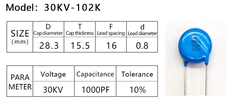 High Voltage Ceramic Disc Capacitor 30kv 102k 1000pf For Hv Power