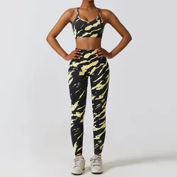 ECBC Athletic clothing seamless tops for women camouflage print sexy sport bra High waist leggings workout Set