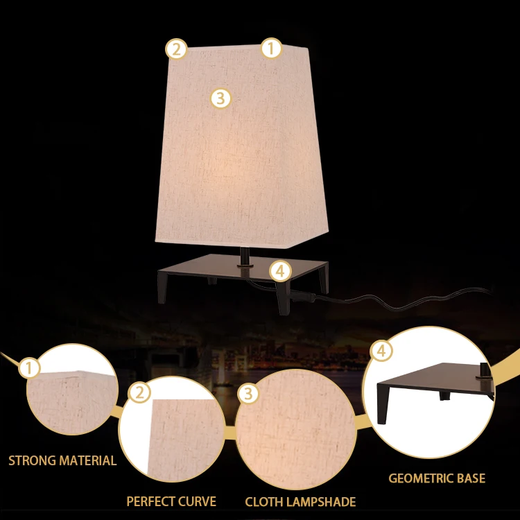Nordic Decorative Square Fabric Shade Metal Base LED Table Lamp