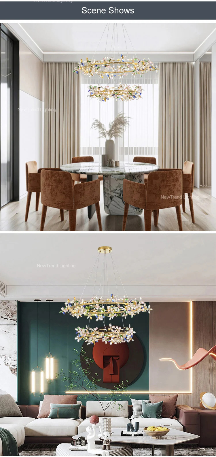 CPL-171 Contemporary Design Indoor Decoration Living Room Dining Room Villa Flower crystal LED Chandelier details