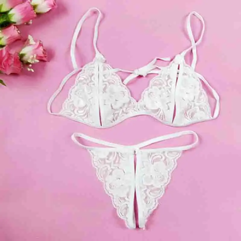 Women Fashion See Through Crotchless Sexy Lingerie Underwear Bra Lace