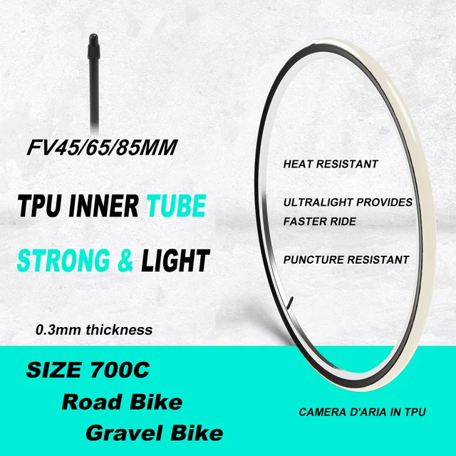 Road Bike TPU Tube Gravel Bike TPU Inner Tube MTB Inner Tube 0.3mm Thickness Ultralight Material