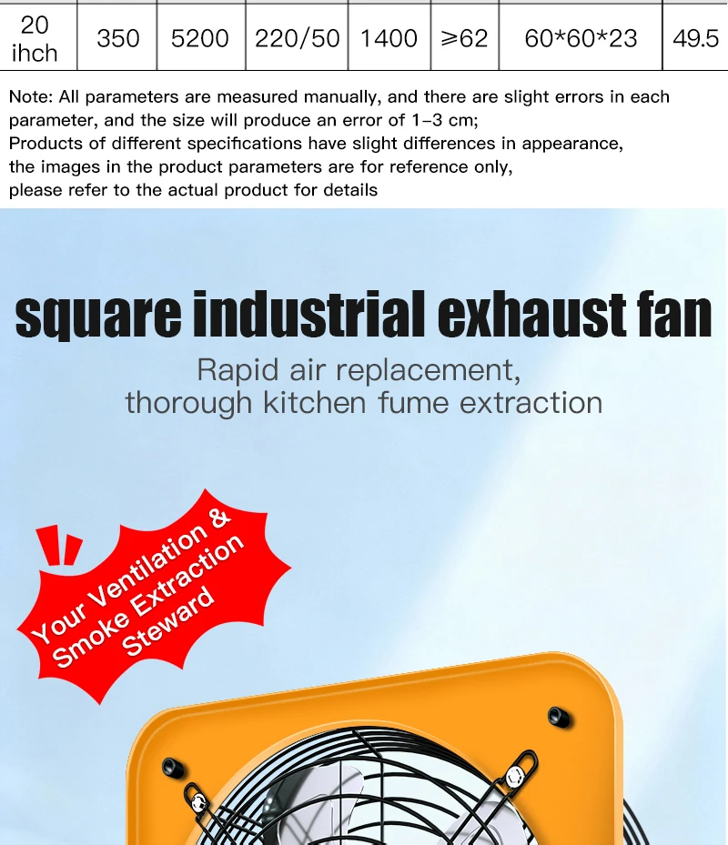 Industrial Ventilation Exhaust Fan, 20inches, Axial, Steel - detail 10
