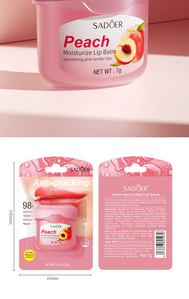 product korean private label sadoer peach anti dry cracked and lightened lip lines lip balm soothing moisturizing lip balm for dry skin-11