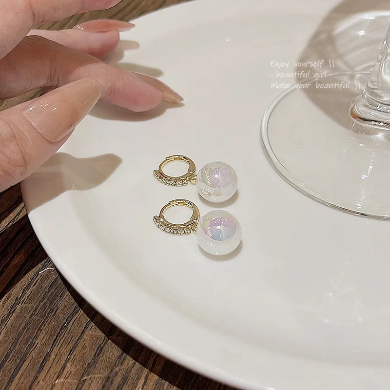 S925 sterling silver simple fashion personalized temperament zircon pearl earrings women luxury
