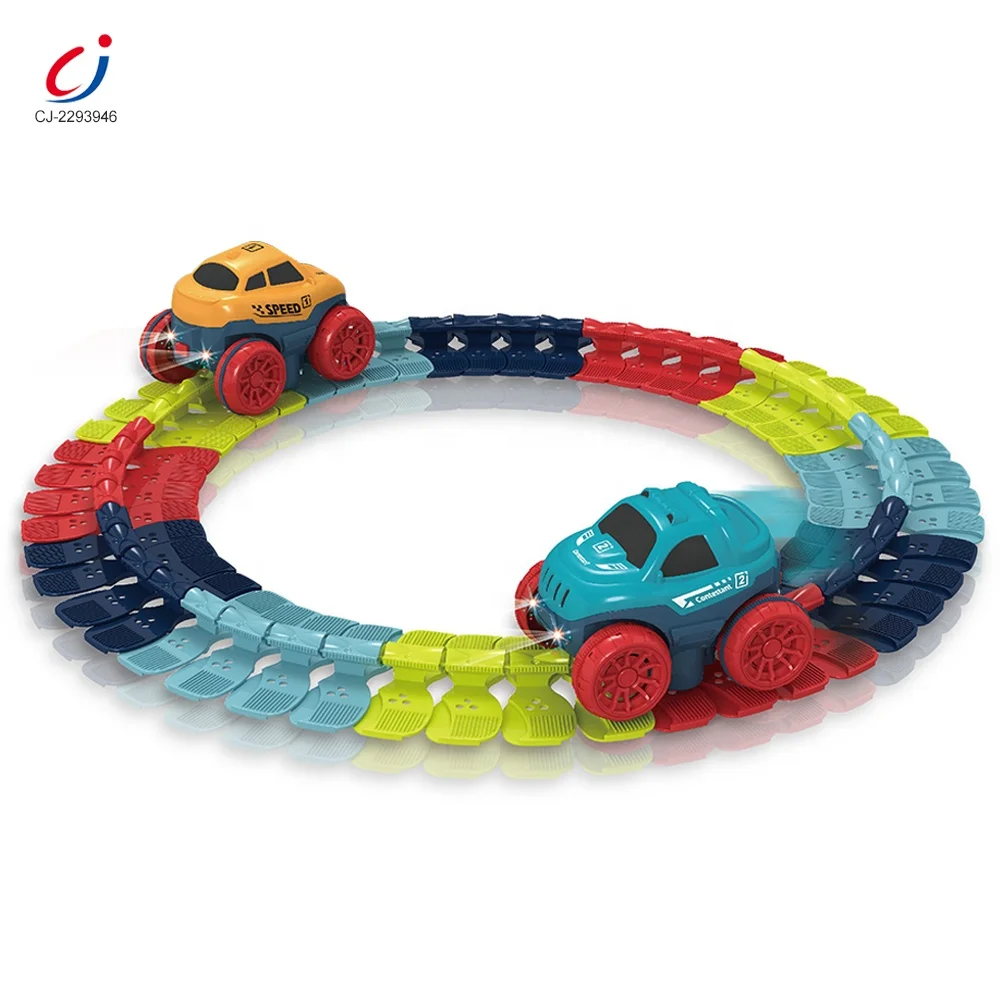 Chengji charging flexible assembly changeable track cars kids slot toy anti gravity high-speed rail car creative track slot toy