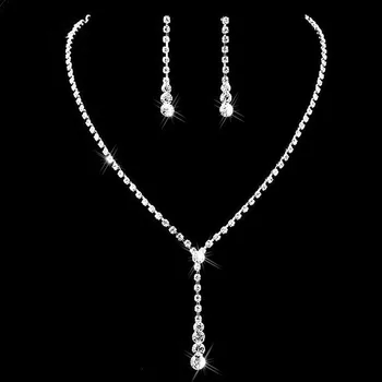 Aug Jewelry Bride Wedding Necklace Earrings Zircon Chain Diamond Platinum Plated Fashion Female Bridesmaid Jewelry Set