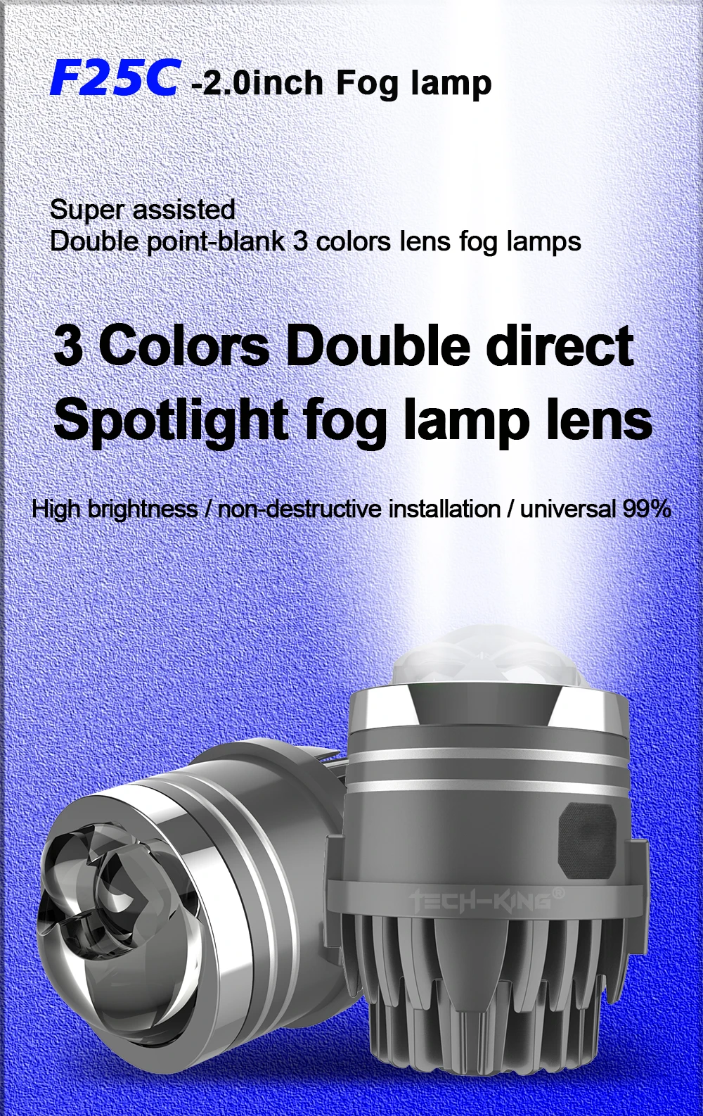 3 colors Bi Led Projector Lens High Low Beam Led Laser Fog Light Auto Accessories Customizable Logo 2 inch for Car Lens fog lamp