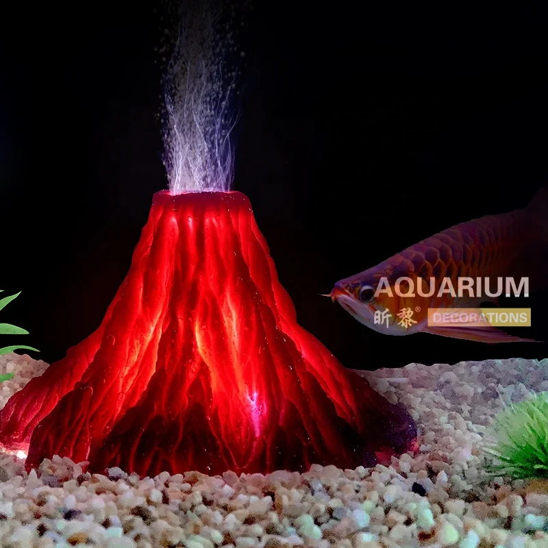 L S-Lifeeling Tank Decoration Volcano Ornament Lava Explosion Look Aquarium Decorations with Multi-Color LED Spotlight for Fish Tank