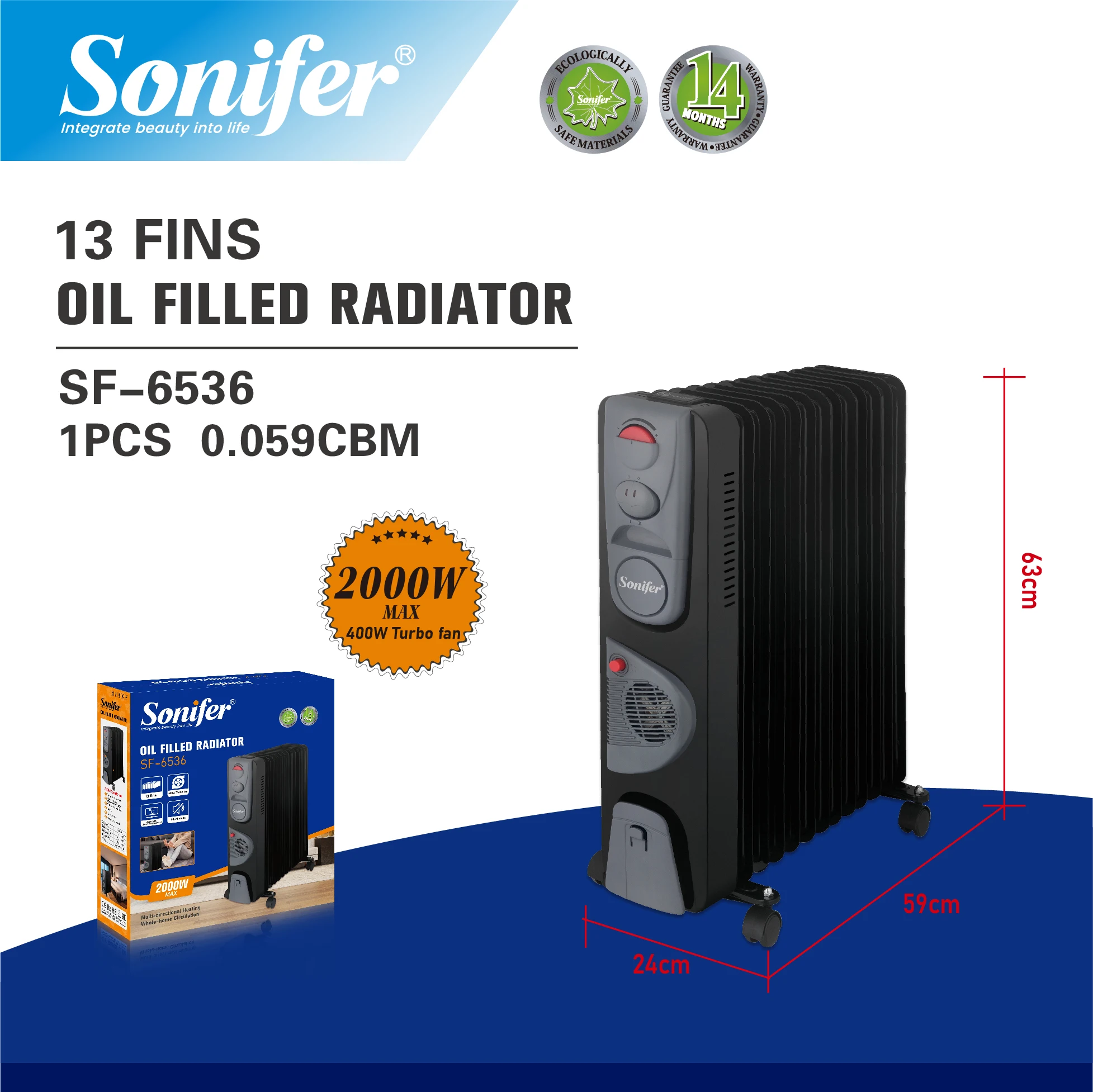 Oil-filled Radiator, SF-6536, 2000W - detail 6