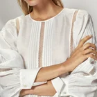 Blouse Lace Cotton Lace Fashion Ladies Linen Blouse Mesh Look Shirt Light Weight Summer Lace Cotton Top
