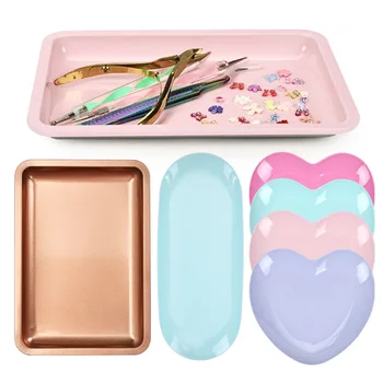 2024 new cheapest Stainless Steel Multifunctional Storage Tray Oval Metal Nail Tool Jewellery Display Nail Gel Plate Tray