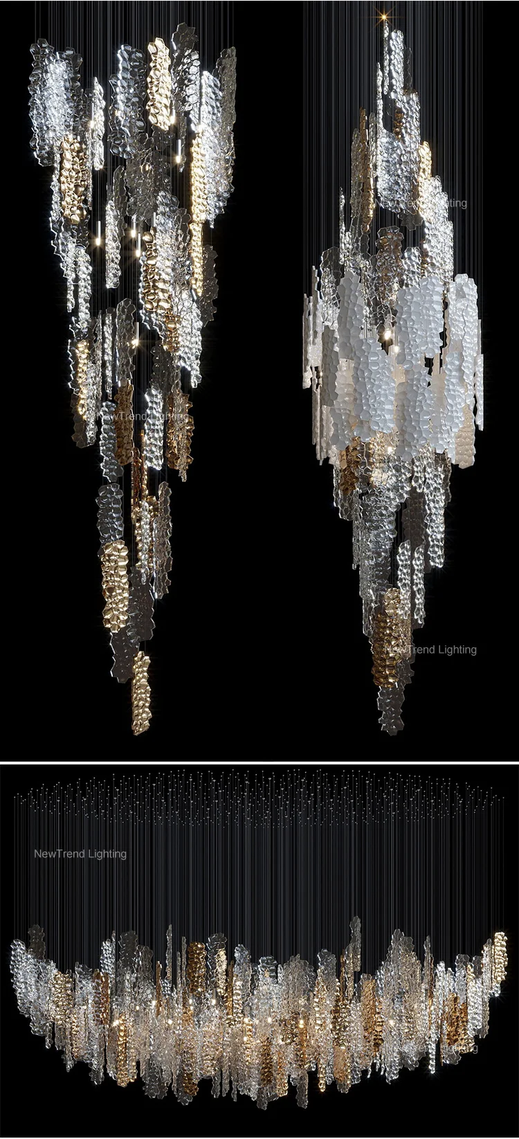 CPL-375 Unique Style Indoor Decoration LED Hanging Light Villa Hall Hotel Lobby Staircase Modern Glass Chandelier details