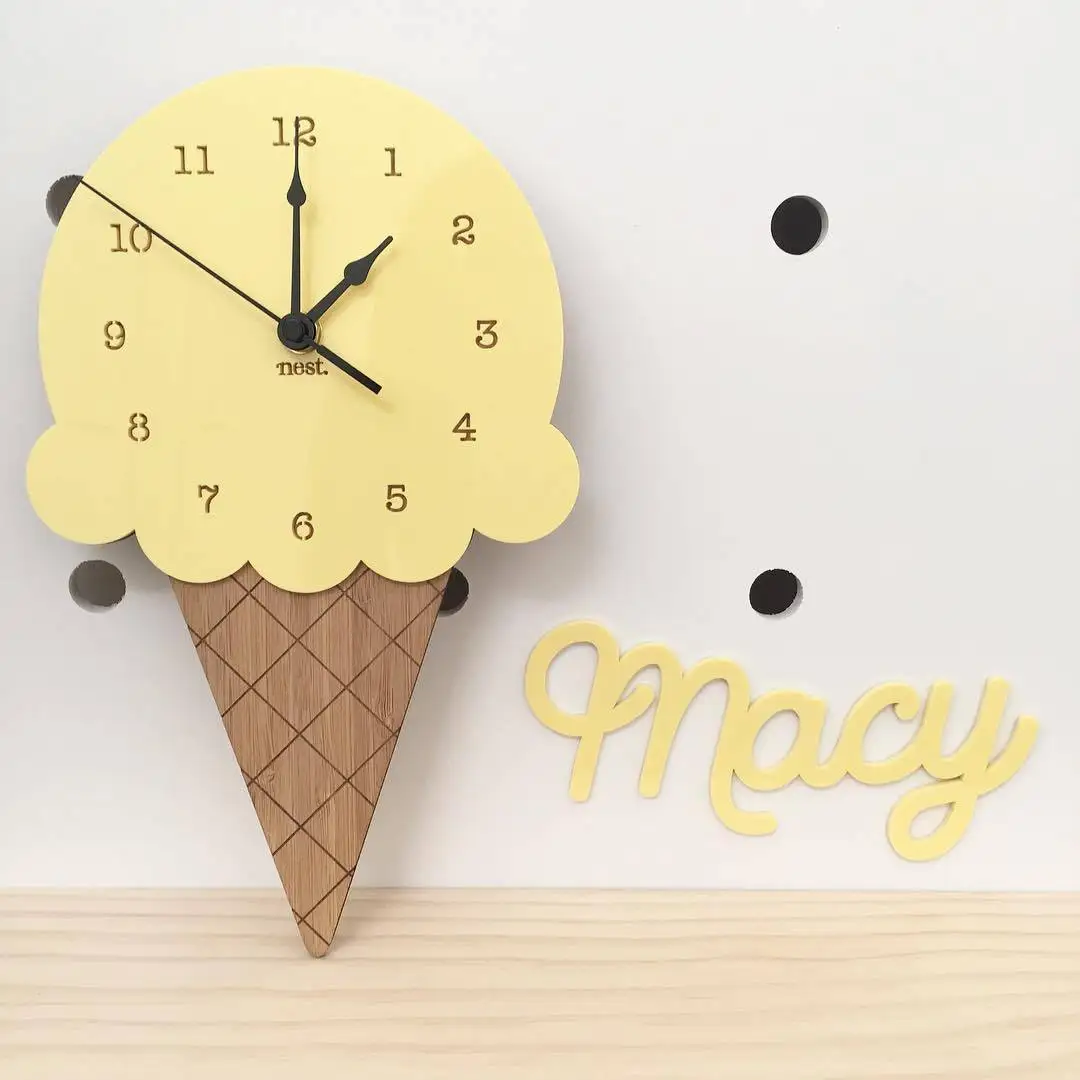 Ice Cream Design Cute Cartoon Baby Room Home Decor Wood Wall Hanging Kids  Alarm Clock - Buy Kids Alarm Clock,Wall Clock Decor,Cartoon Clocks Product  on 