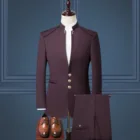 Costume Men's Business Suit 3PCS Mandarin Collar Costume Dress Coat Wedding Party Groom Wear Men Tuxedos