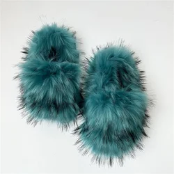 Faux Fur Slippers Warm Fur Slides For Women Fluffy Sandals Indoor Outdoor Ladies Shoes