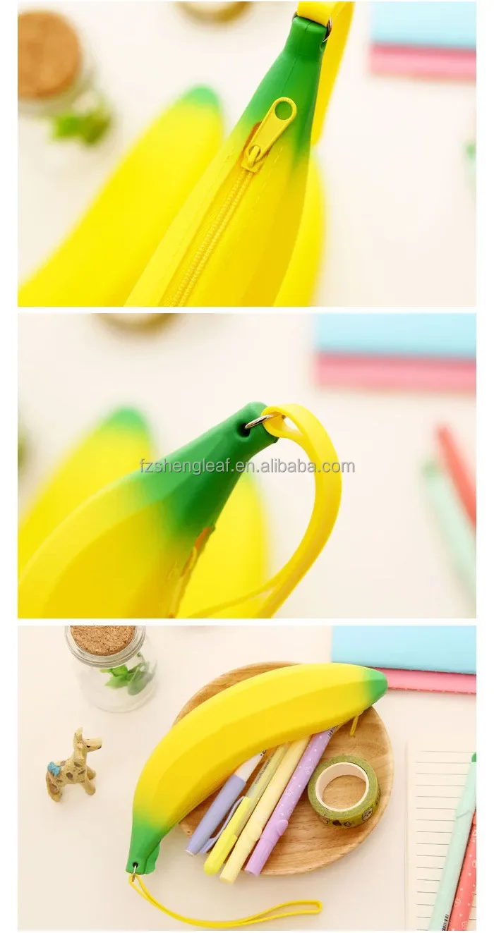 product novel kawaii cute 3d small silicone silicon banana shaped pencil case pouch custom kid school bag girls stationery-4