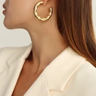Hoop Amazon Hot Hip Hop Jewelry Exaggerated C Shape Twisted Cuff Stainless Steel 18K Gold Big Thick Hoop Earrings