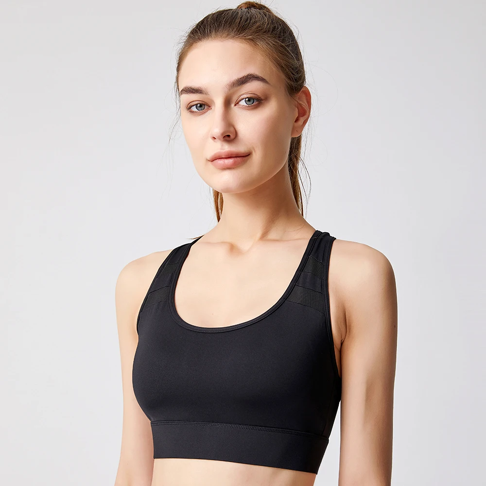 Customizable Breathable Mesh Comfortable Quick Drying Black Activewear High Impact Sports Bra Girls Gym Wear