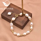 Hot Golden Metal Beaded Chain For Women Wedding Anniversary Baroque Freshwater Pearl Bracelet Jewelry
