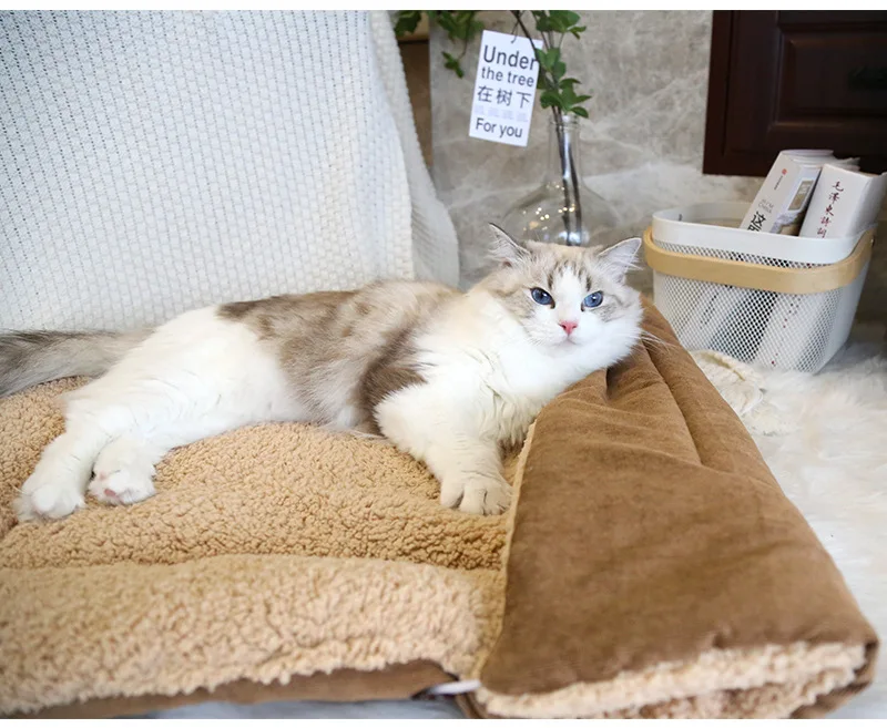 product 3 in 1 multifunction cat bed fluffy foldable cat bed pet bedding mats coral fleece cat nest bed-53