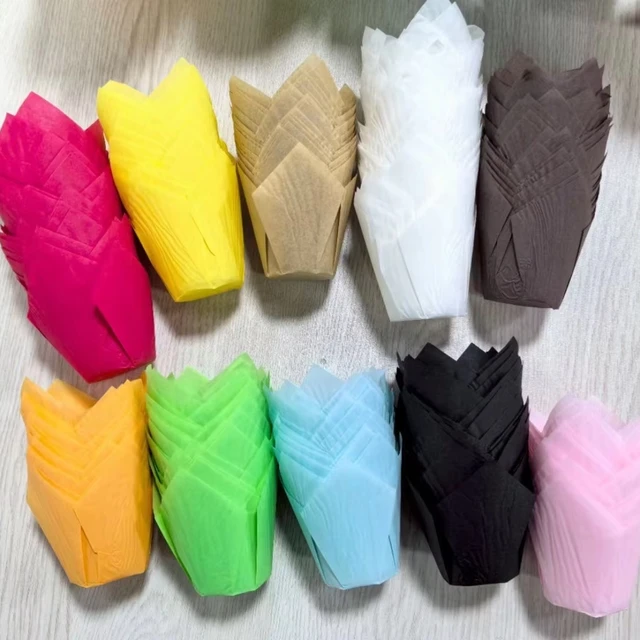 manufacturer good quality wholesale food grade cake Greaseproof Tulip cupcake disposable paper baking liner tulip muffin liners