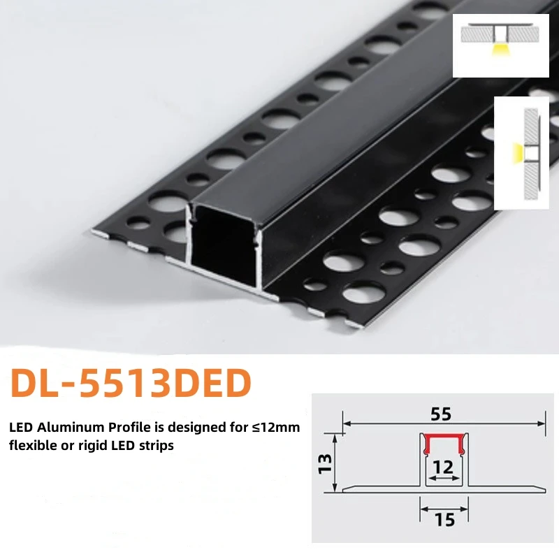 Empotrado con brida para LED Trimless 8-12mm tira ranura perfil difusor 2 metros yeso-En empotrado canal de aluminio LED Delgado