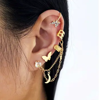 EK22003 New Layered Circle Tassel Alloy Pearl Crystal Clip-on Earrings Sets Women Fashion Jewelry Wholesale