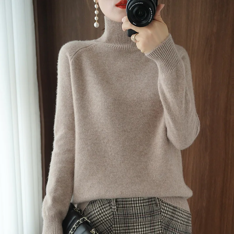 Turtleneck sweaters female autumn winter new thickened women's pure color pullover loose knitting long sleeve sweater