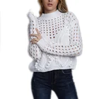 Knit Women's Half Turtleneck Pullover Sweater Loose Knit Cutout Sweater Hand Crochet Bubble Ball Sweater